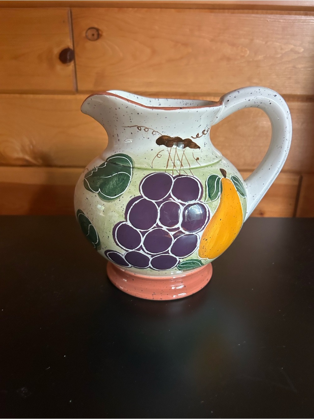 Painted Ceramic Fruit 🍇🍐Pitcher in Purple, Yellow & Green